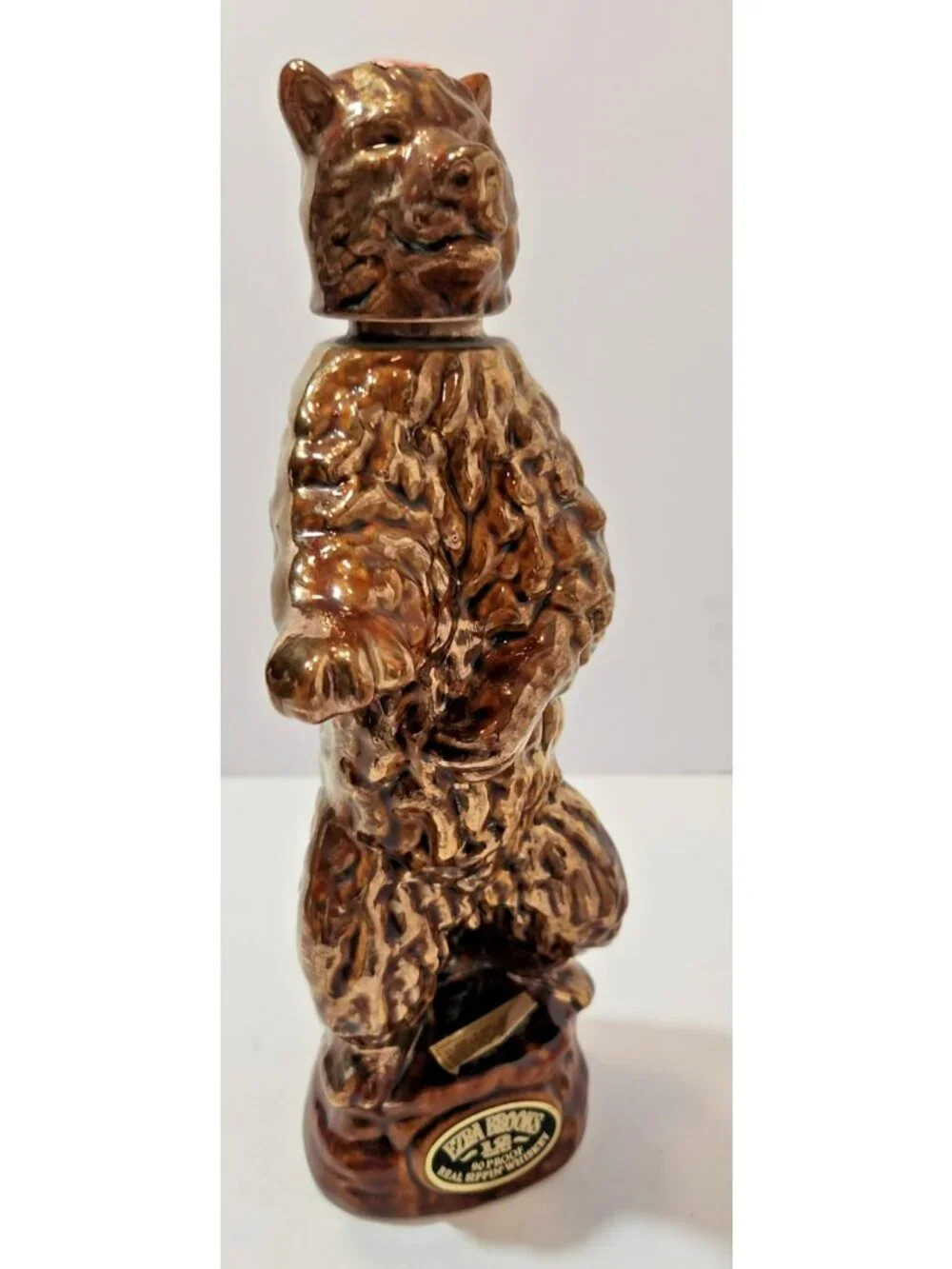 Vintage Ezra Brooks Standing Gold Bear Whiskey Decanter Figurine Empty 1968